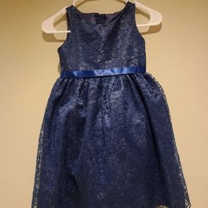 Girls Navy Floral Lace Dress